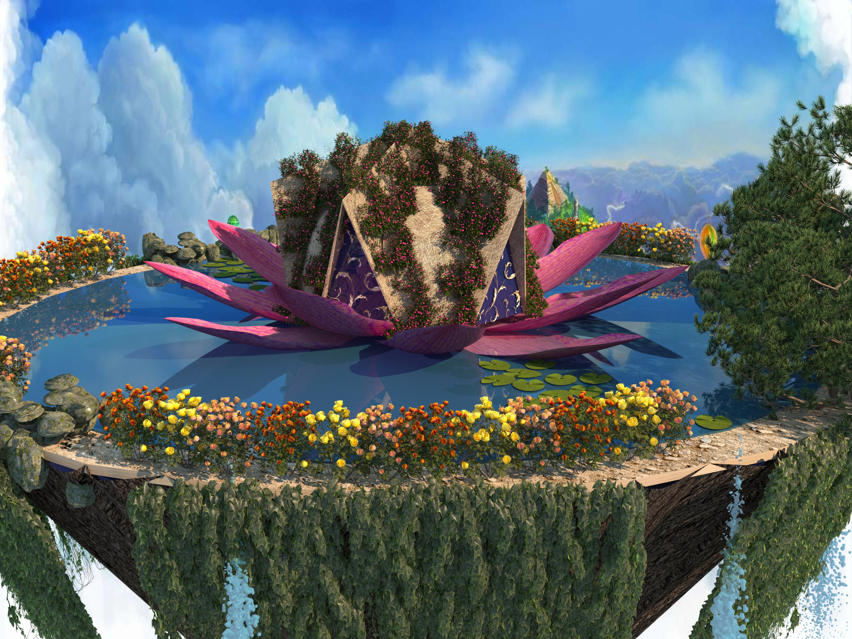 Kuppelhaus auf einer schwimmenden Insel in 3d max corona render Bild