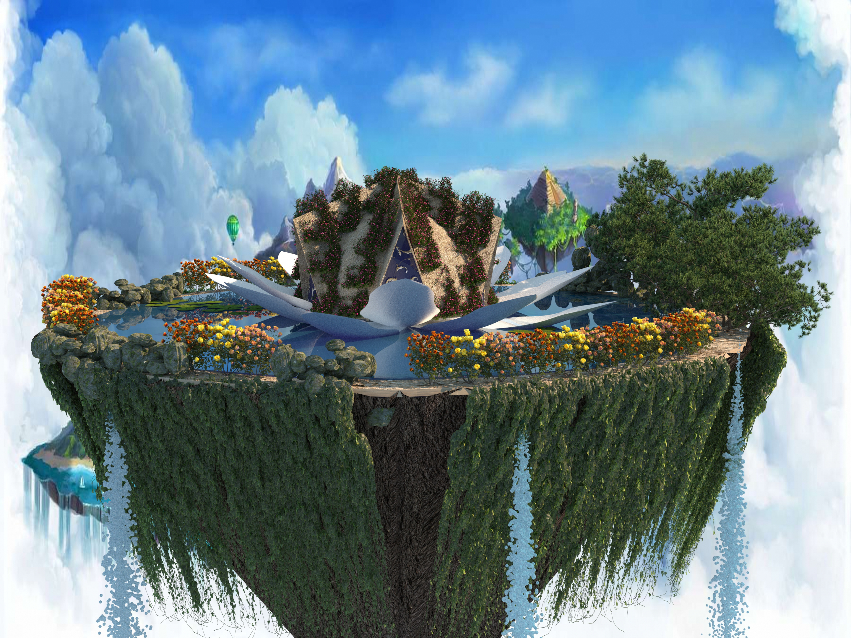 Купольний будинок на плаваючому острові в 3d max corona render зображення