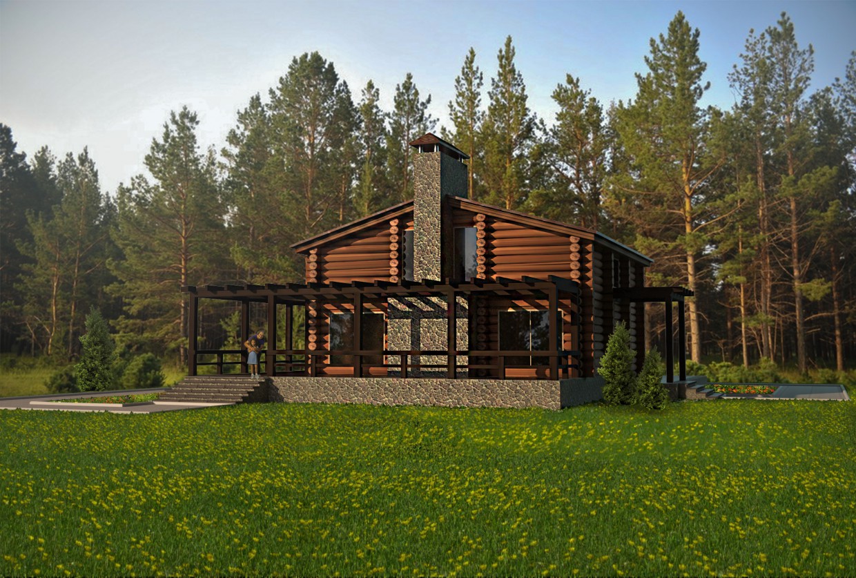 Cottage, log in 3d max vray image