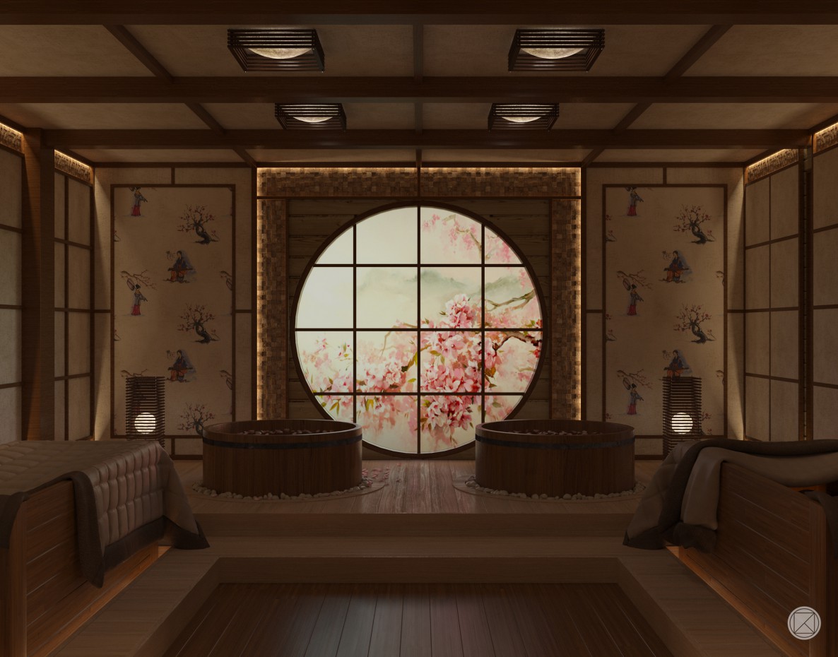 Japanese bath in 3d max vray image