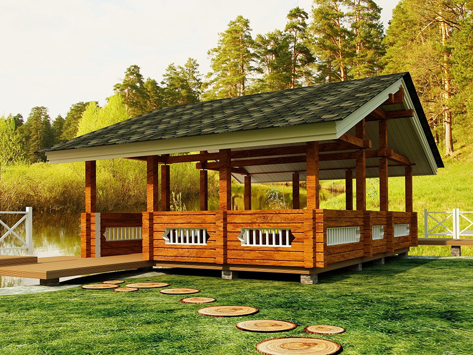 Gazebo by the water in 3d max vray image