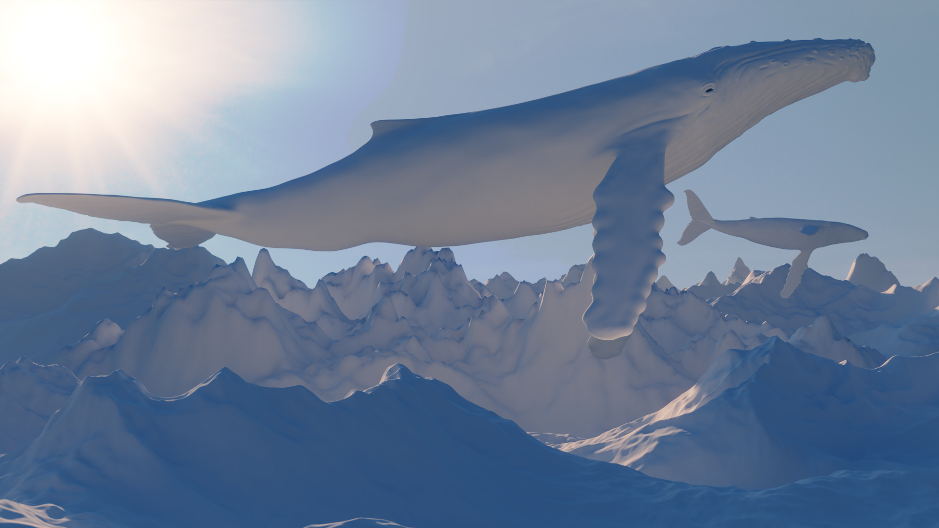 imagen de ballena en Blender cycles render