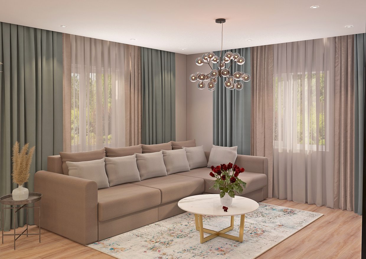 एक निजी घर में रहने वाले कमरे 3d max vray 3.0 में प्रस्तुत छवि