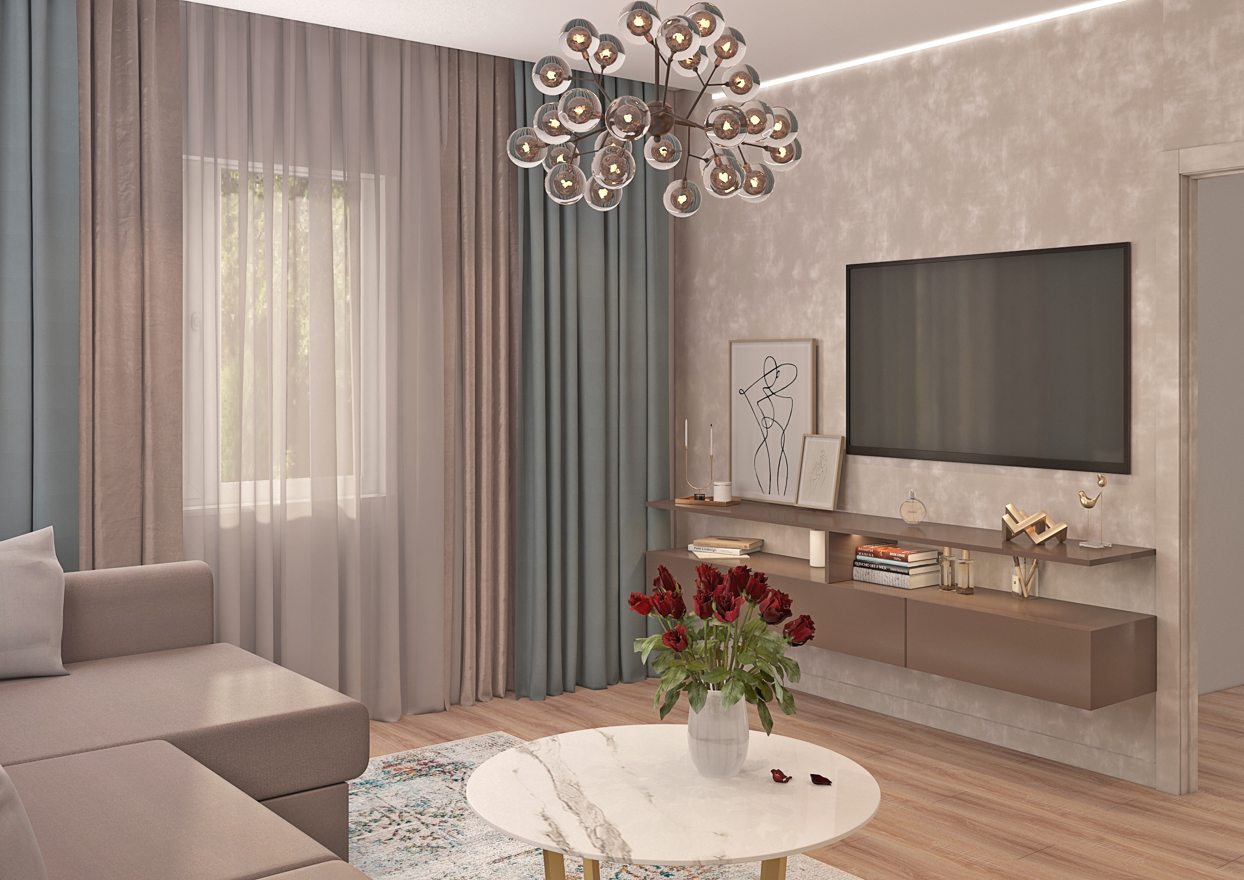 एक निजी घर में रहने वाले कमरे 3d max vray 3.0 में प्रस्तुत छवि