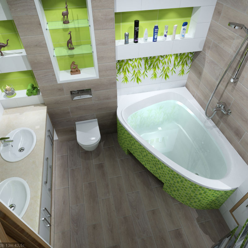 Дизайн интерьера ванной в стиле "Эко" в 3d max vray 1.5 изображение