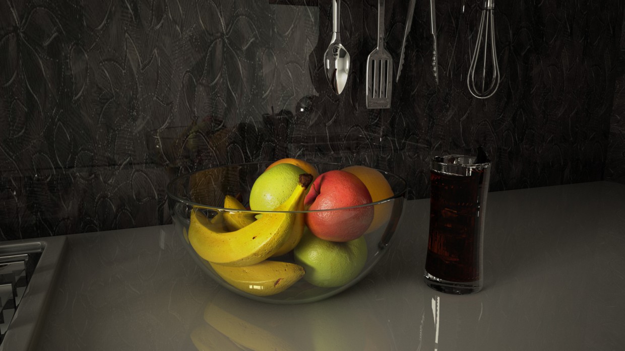 imagen de Frutas en la cocina en Cinema 4d vray 3.0
