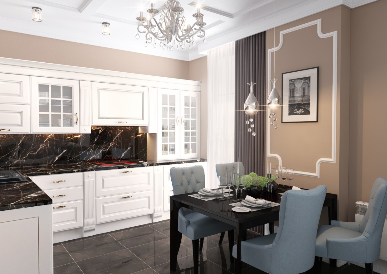 Kitchen and living room in 3d max vray image