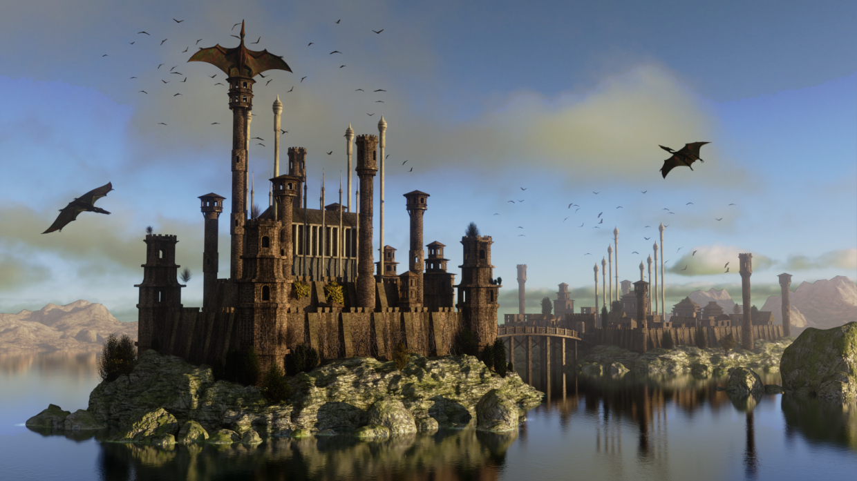 Abandoned castle in Blender cycles render image