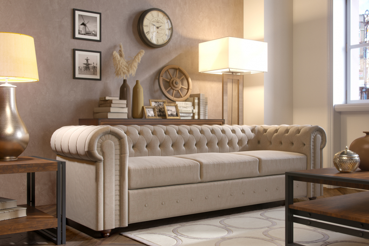 Chesterfield sofa in 3d max corona render image