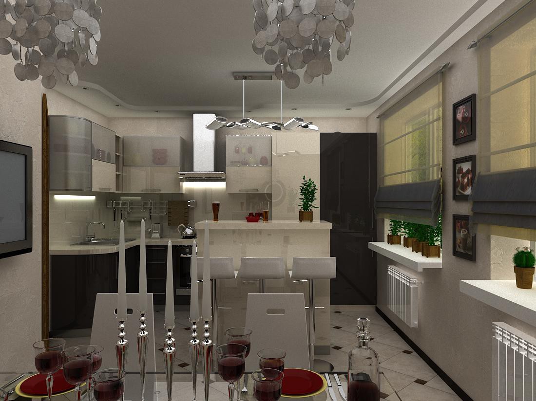 Mutfak ve yemek odası genç bir aile için in 3d max vray resim