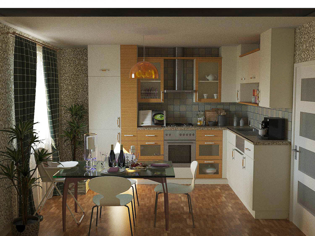 imagen de cocina apartamento pequeño en ArchiCAD corona render