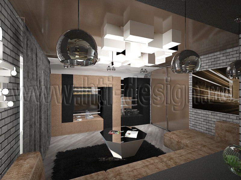 Neobrutalizm style interior in 3d max vray image