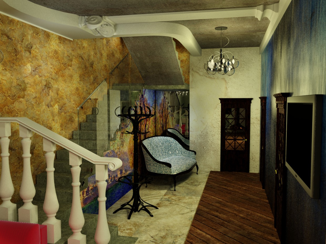 imagen de interior de pasillo en 3d max vray