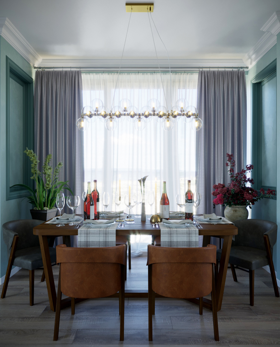 imagen de Visualización 3D sala de estar con cocina. en 3d max corona render
