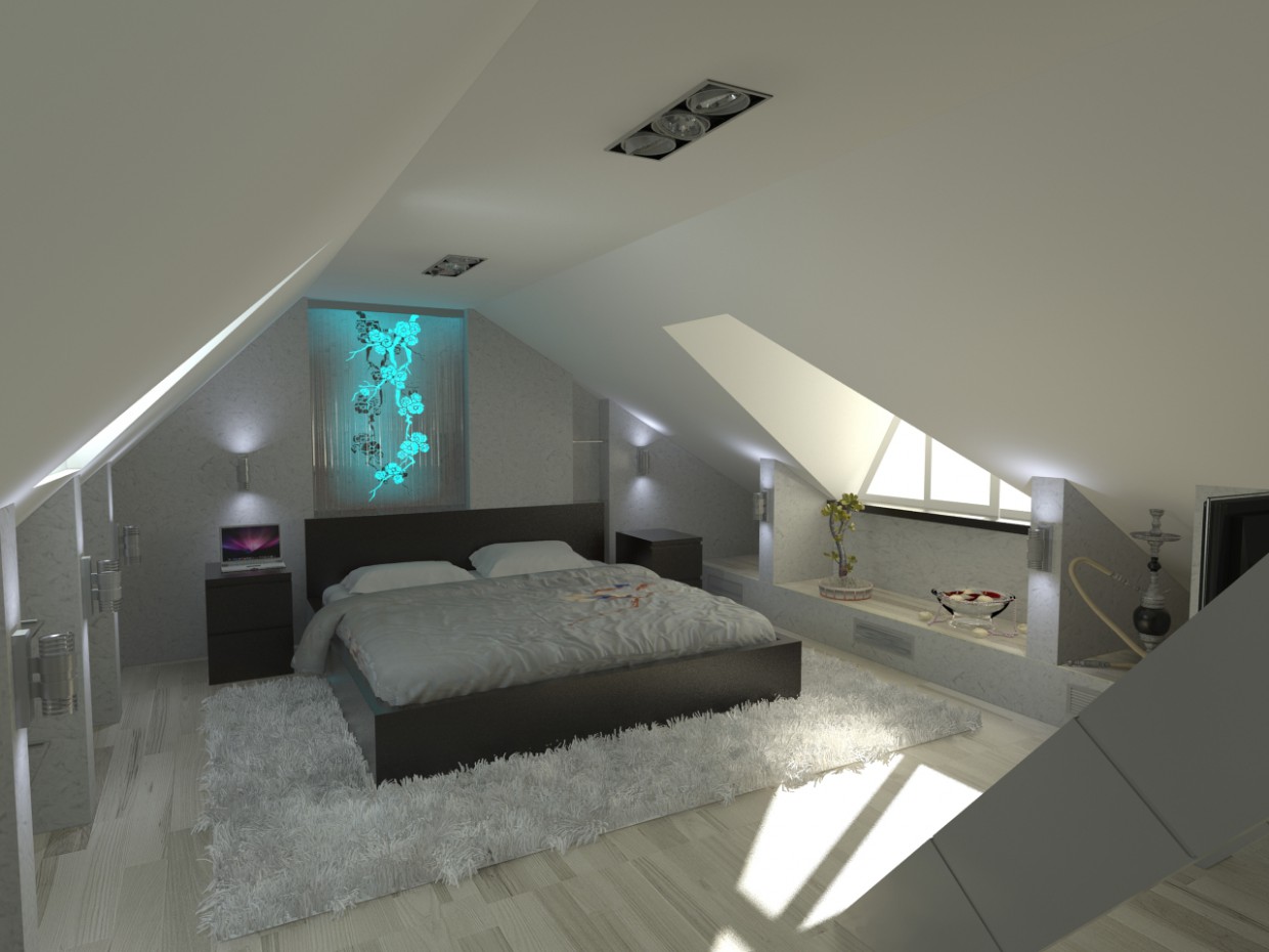 camera da letto in mansarda in 3d max vray immagine