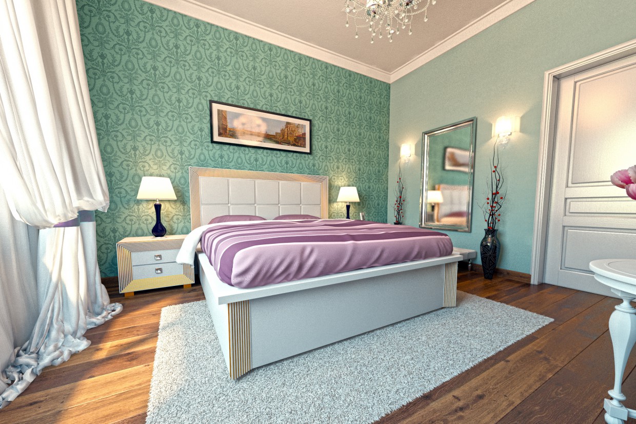 Yatak odası-Fransız tarzı in 3d max vray resim