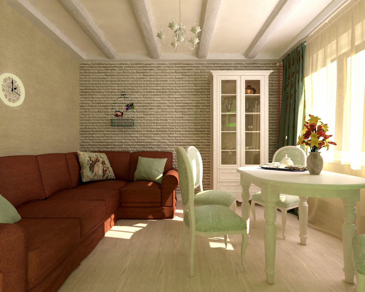A small dining room and kitchen in the cottage in 3d max vray 3.0 image