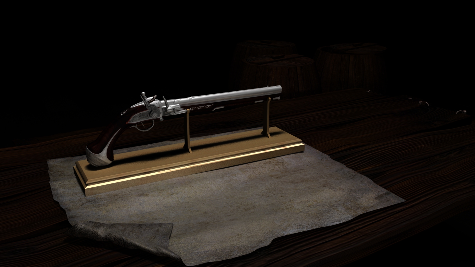 казнозарядный кремневый пистолет 18 века в Maya mental ray изображение