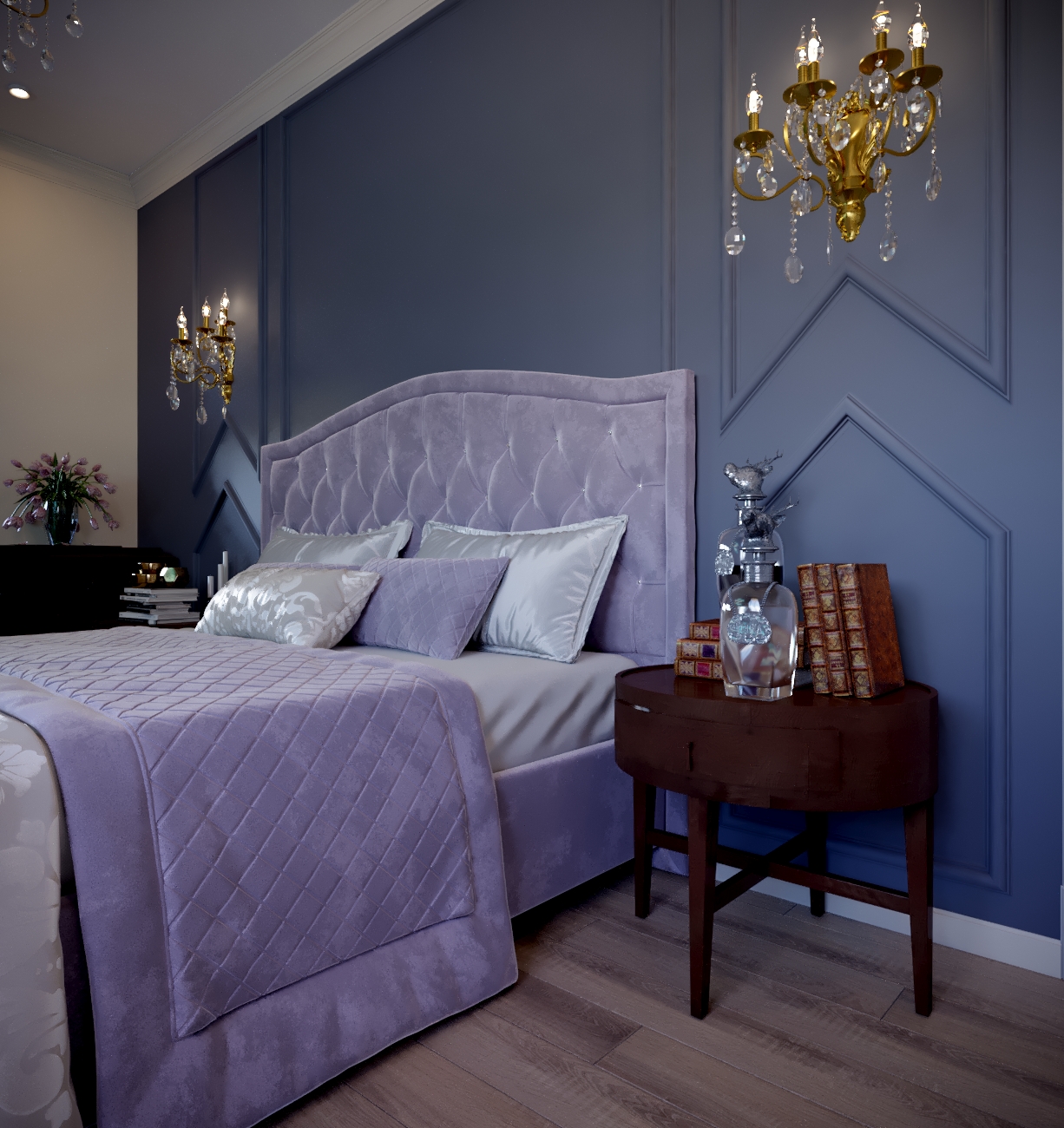 3d визуализация спальни в 3d max corona render изображение