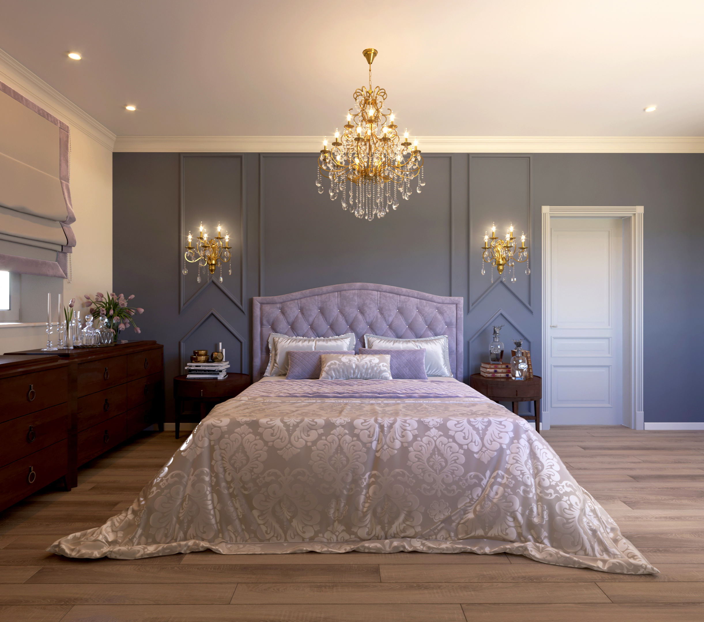 Yatak odası 3d render sahne in 3d max corona render resim