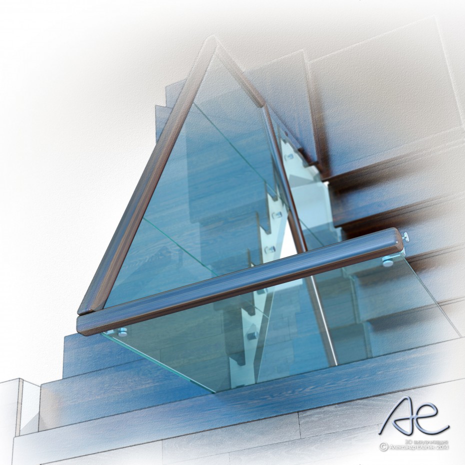 Guardrail escadaria de vidro em uma casa de campo em 3d max vray imagem