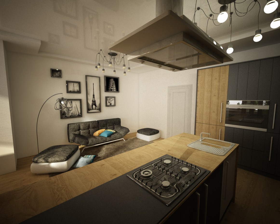 Design a one-room apartment in Cinema 4d vray image