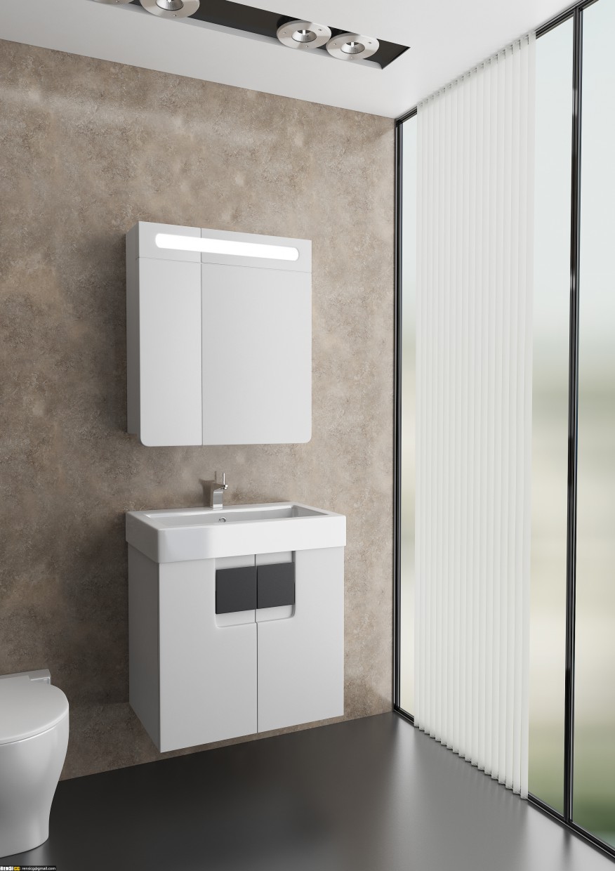 बाथरूम के लिए फर्नीचर का एक सेट 3d max vray में प्रस्तुत छवि