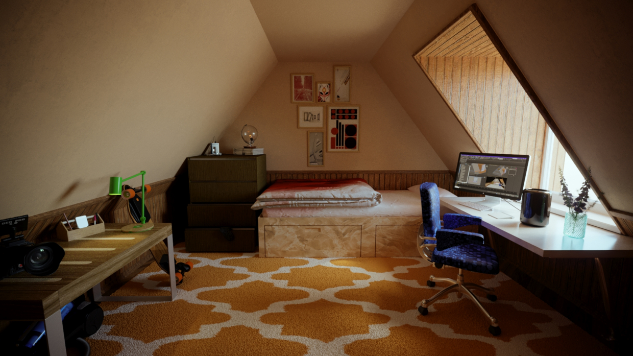 Tavan arası oda in 3d max corona render resim