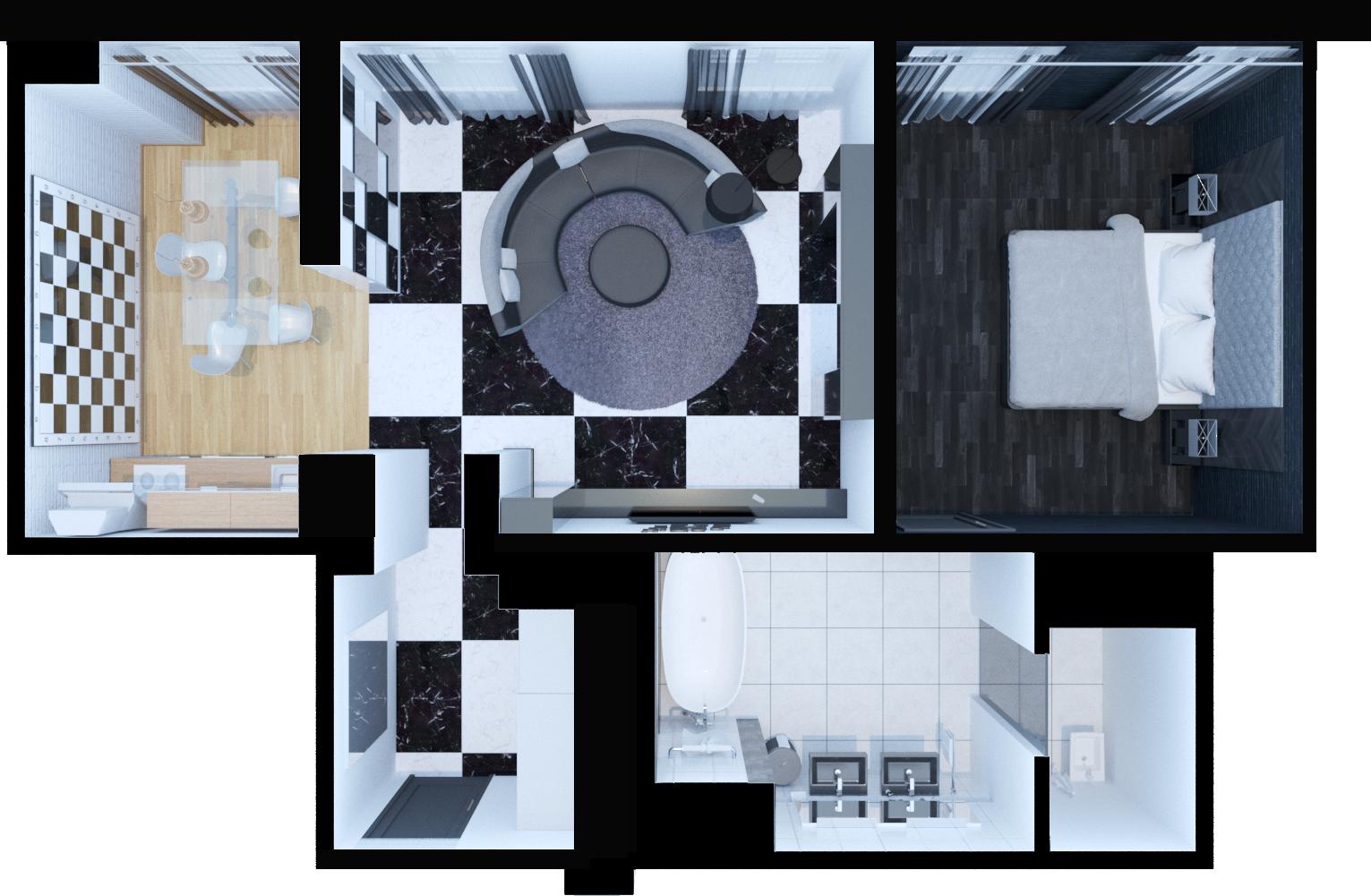 होटल में डिजाइन रूम। 3d max corona render में प्रस्तुत छवि