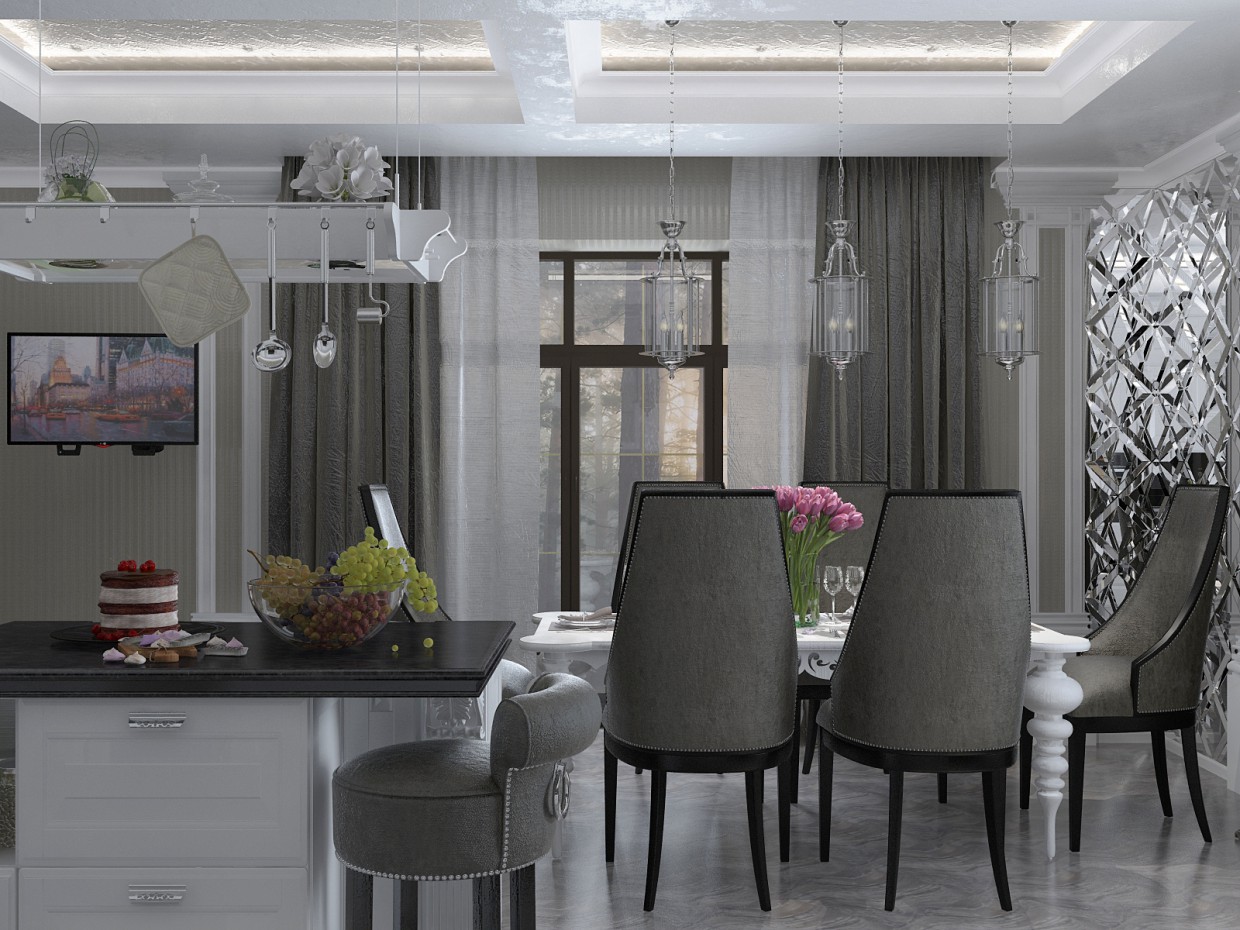 Kitchen-dining room in a country house. in 3d max vray 2.5 image