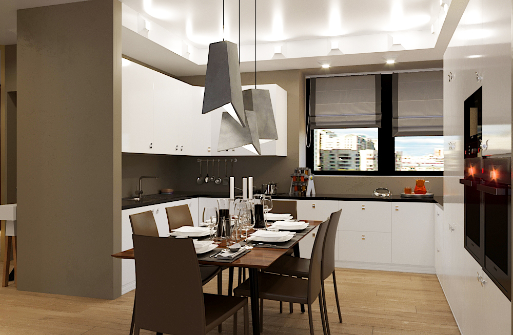 вітальня з кухнею в 3d max corona render зображення