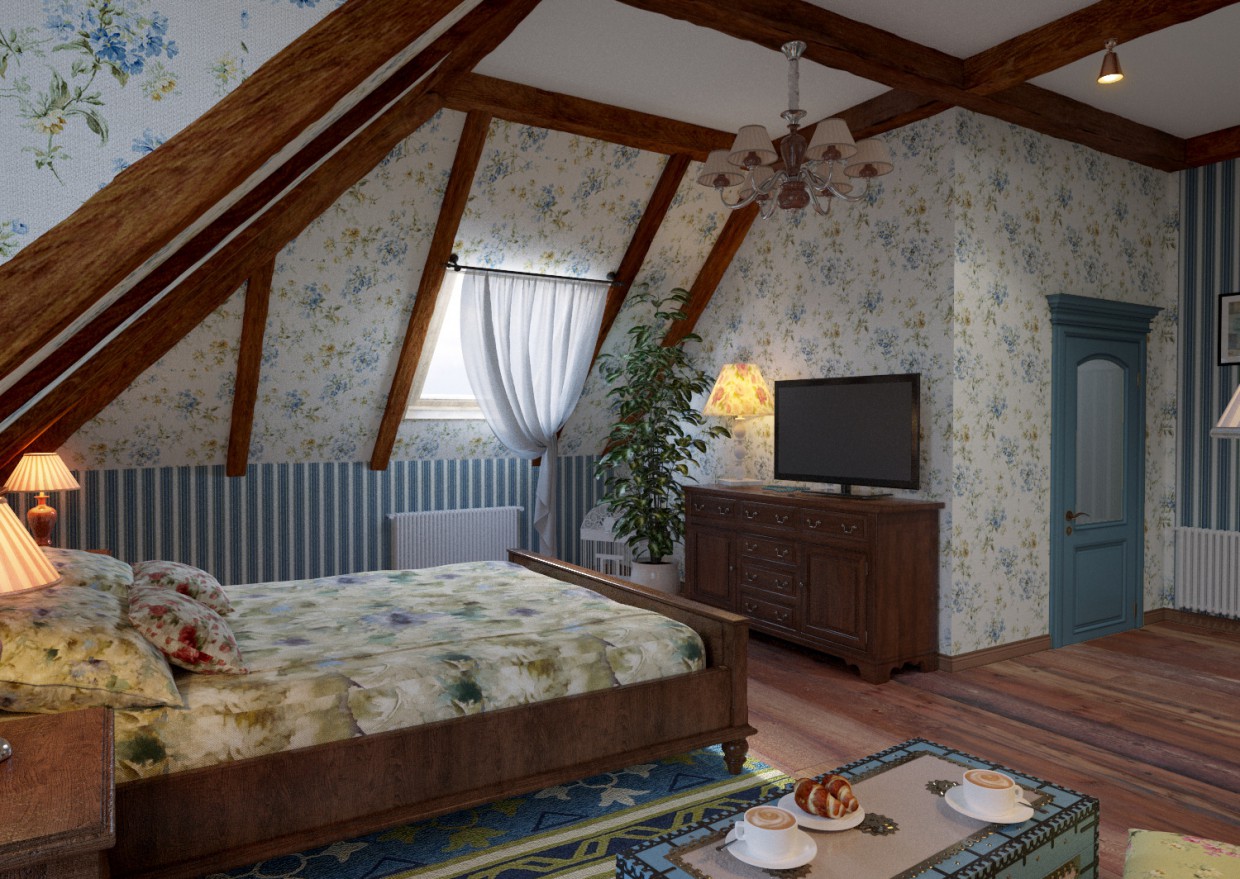 Классическая спальня 2 Corona в 3d max corona render изображение