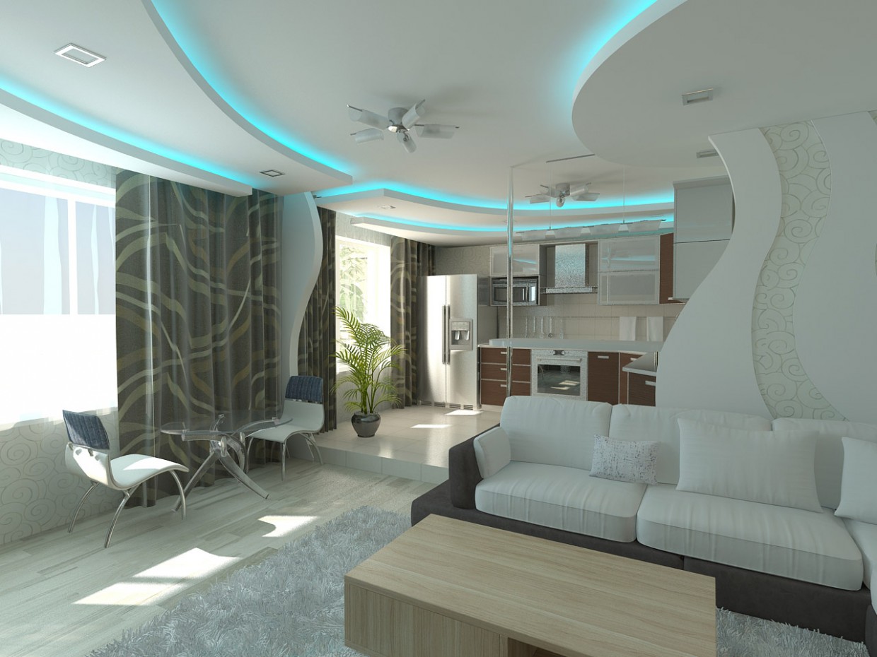 Living room with roundels in 3d max vray image