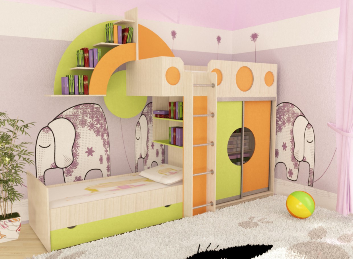 एक बच्चे के लिए एक बिस्तर 3d max vray में प्रस्तुत छवि