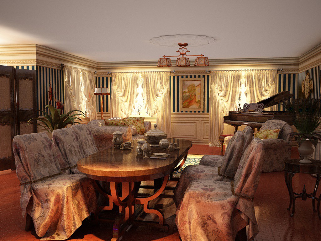एक निजी घर में रहने वाले कमरे Cinema 4d vray में प्रस्तुत छवि
