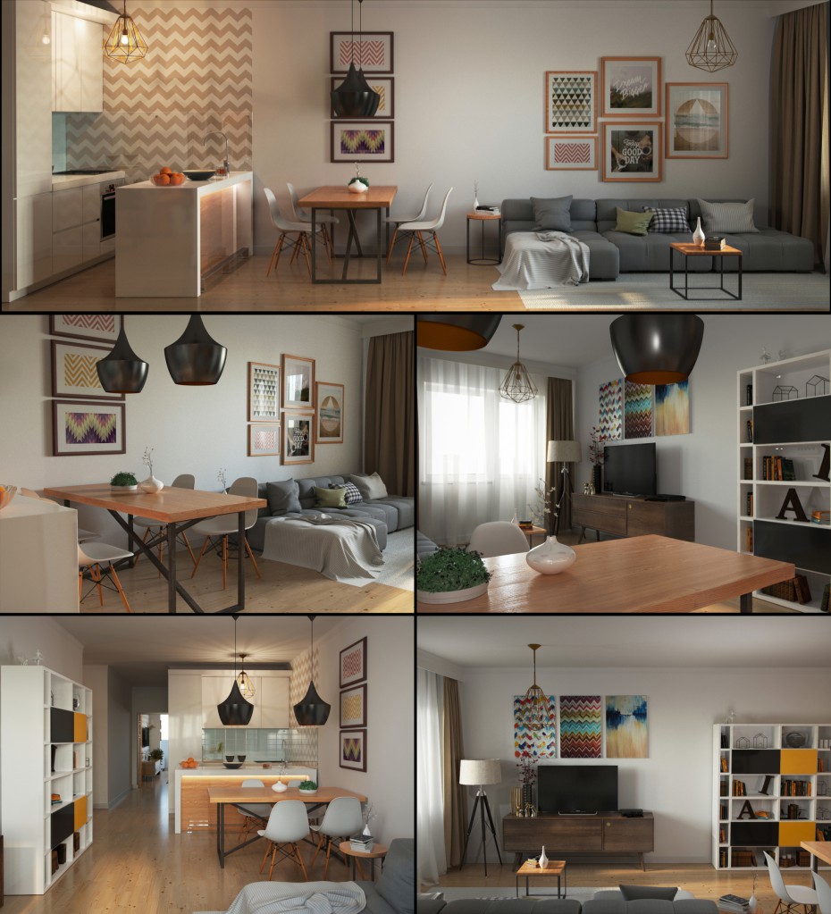 Apartamento de dois quartos em 3d max corona render imagem