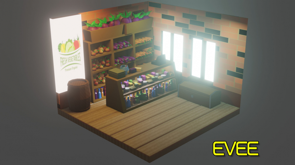 Vegets Shop. (Low-poly) in Blender cycles render image