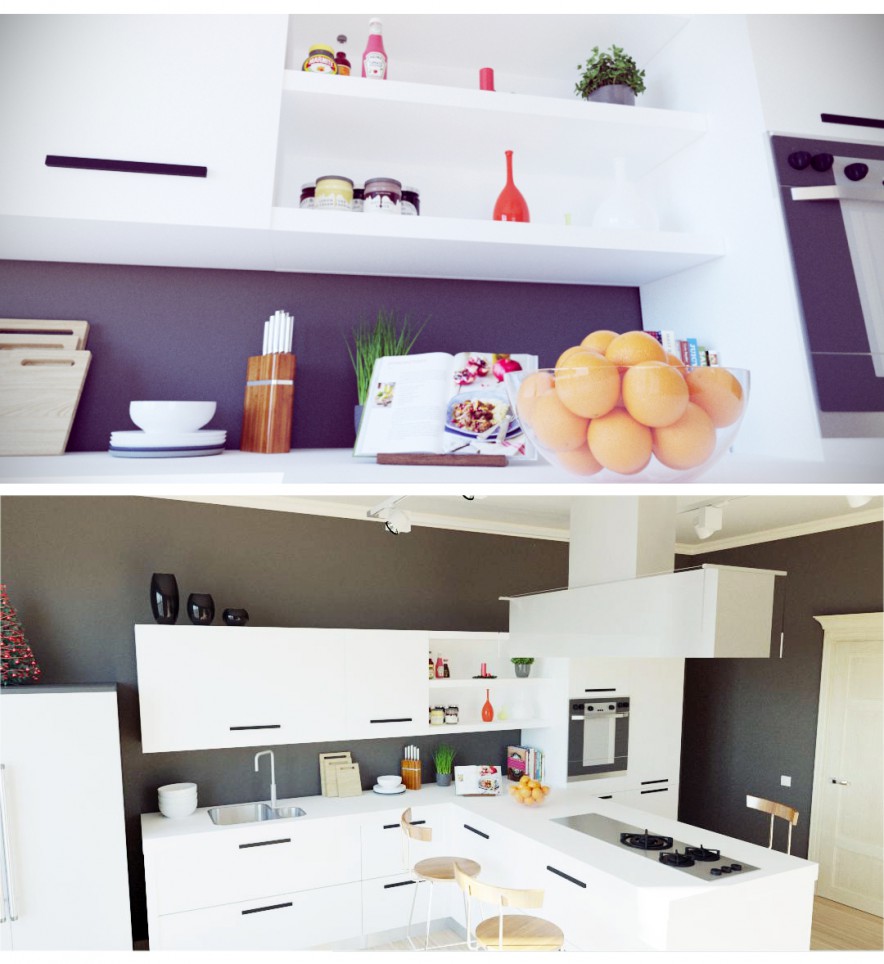 रसोई 3d max corona render में प्रस्तुत छवि