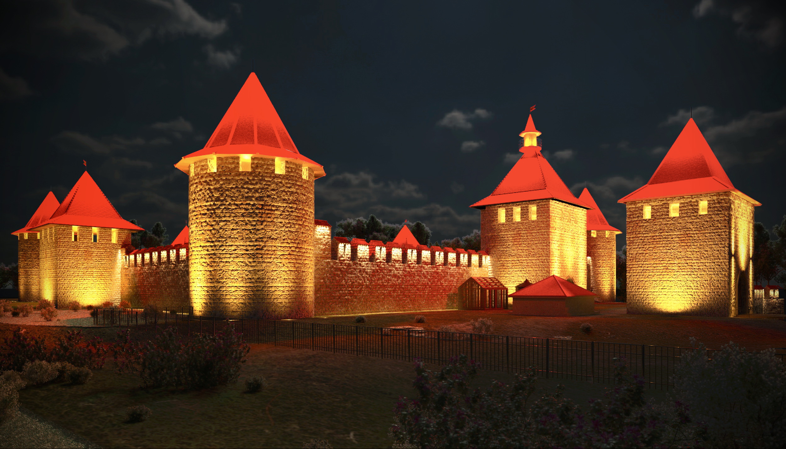 Castelo de Bender com Esquema de Luz em 3d max corona render imagem
