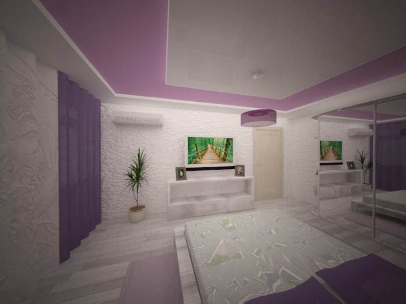 camera da letto viola in 3d max vray immagine
