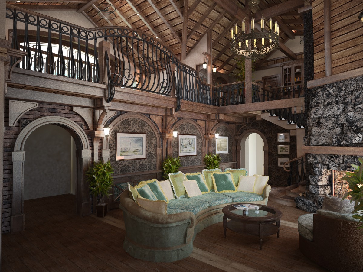 Living in a castle-style in 3d max vray image