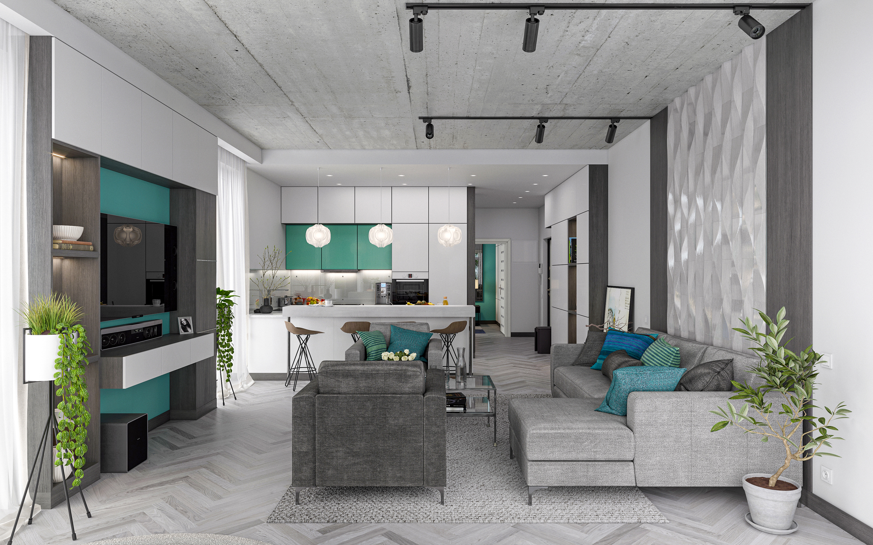 Ein-Zimmer-Wohnung S66 in 3d max corona render Bild