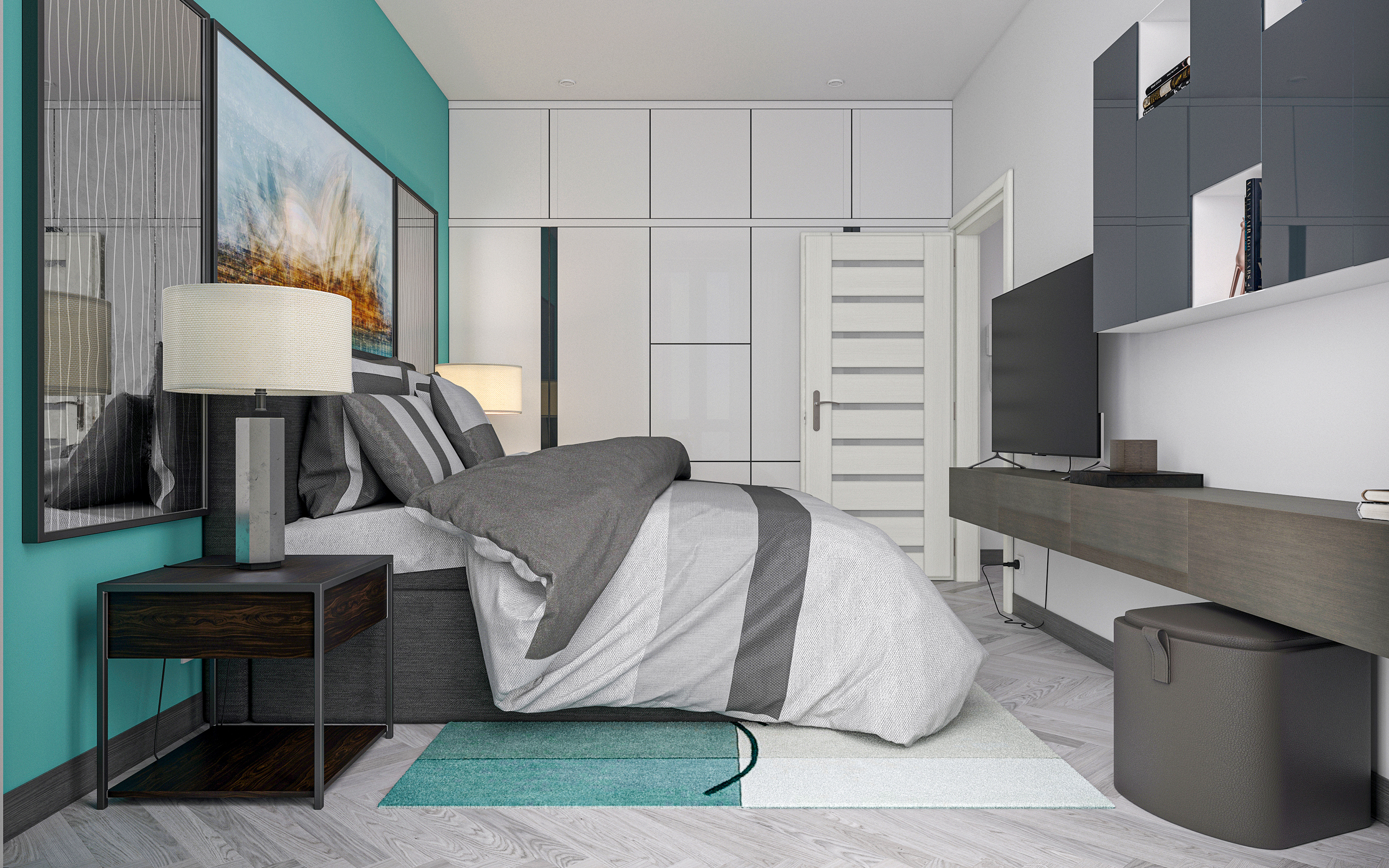 Appartamento con una camera da letto S66 in 3d max corona render immagine