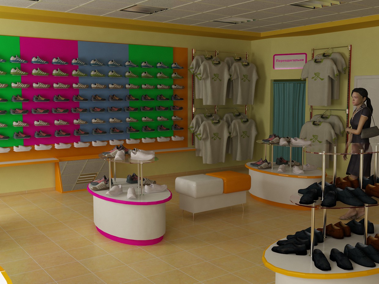 imagen de tienda de zapatos en 3d max vray