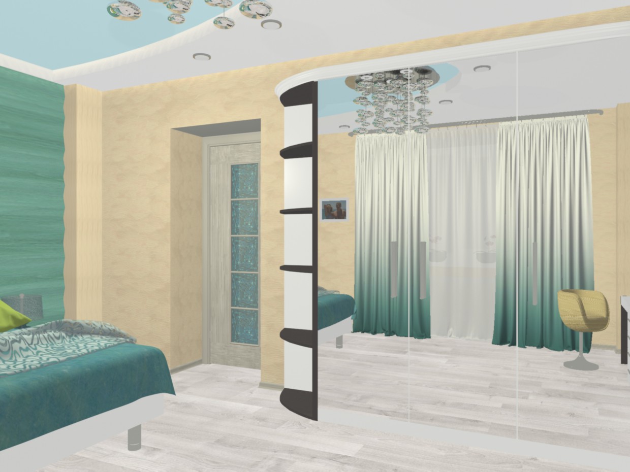 The concept of "sea surf" in the interior of a bedroom in 3d max mental ray image