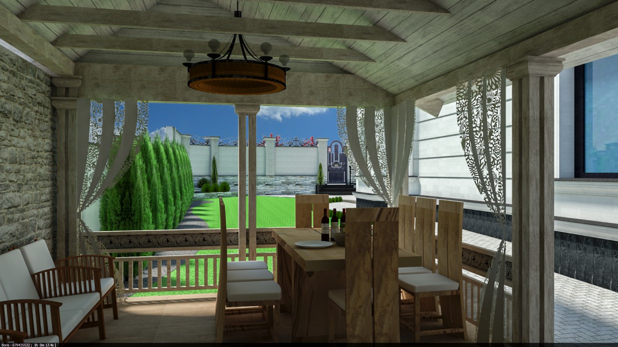 Pergolas with barbecue and barbecue. in 3d max vray image