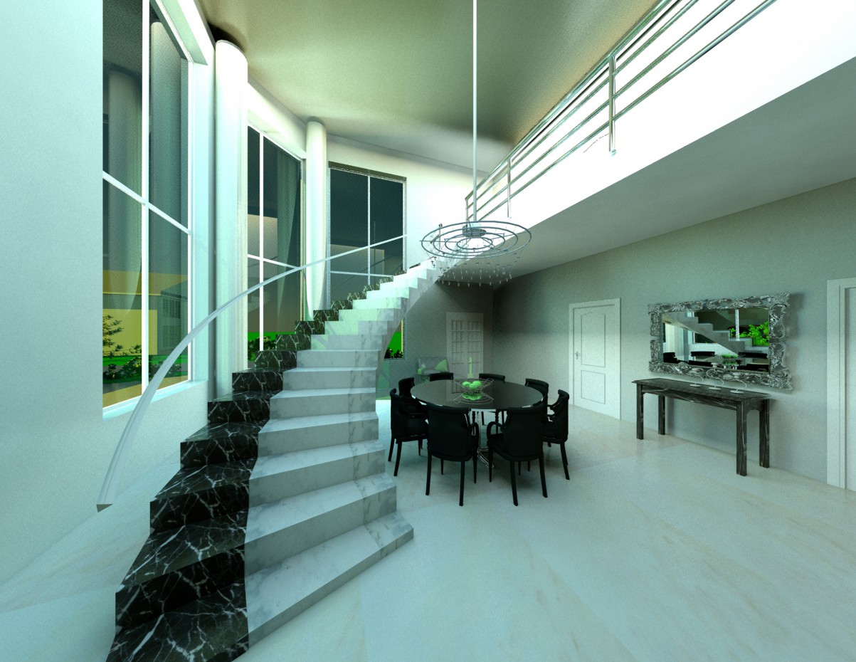 monolithic staircase in the living room in 3d max vray image