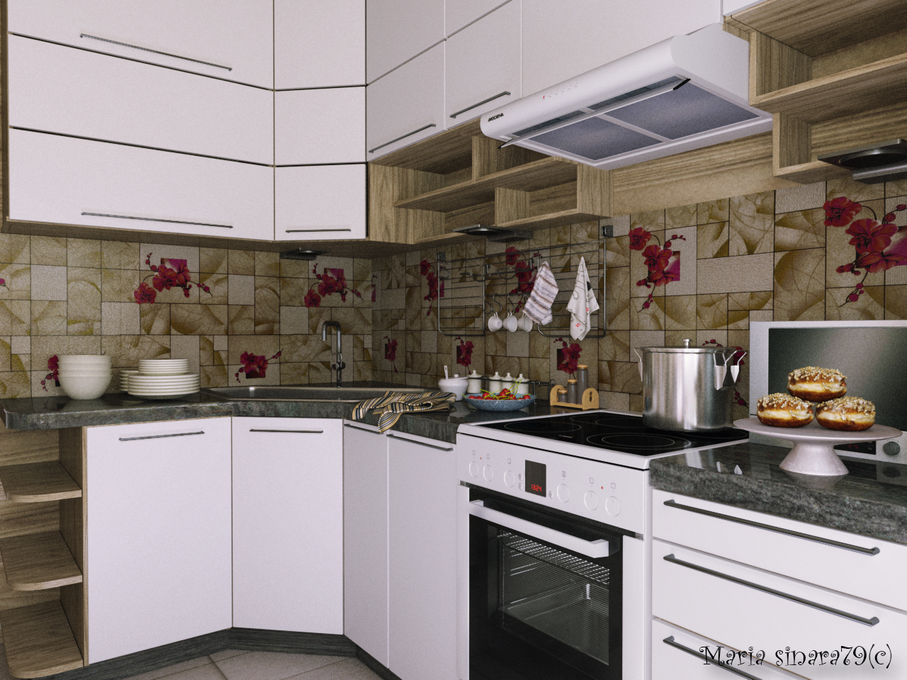 Warm kitchen in 3d max corona render image