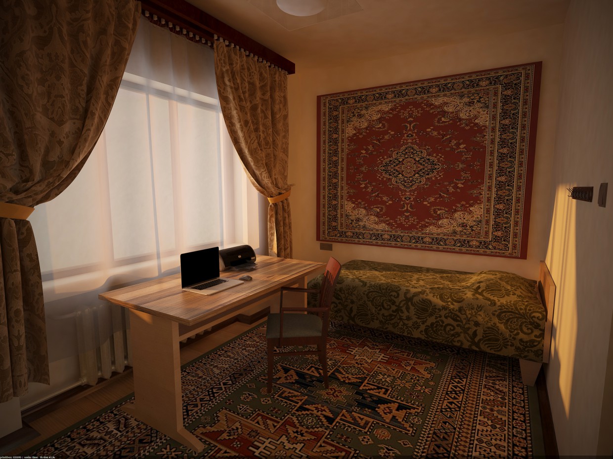 Yatak odası Sovyet tarzı in 3d max vray resim