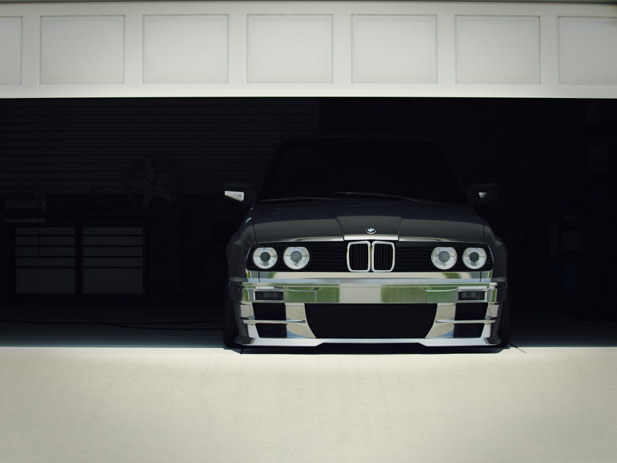 BMW in a garage in 3d max vray image